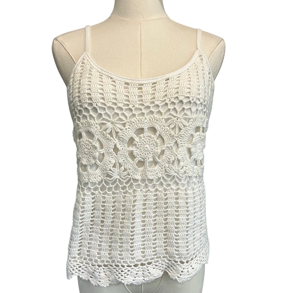 Grace Elements Tank Top Y2K Boho Hippie Artsy White Crochet SZ M Lined